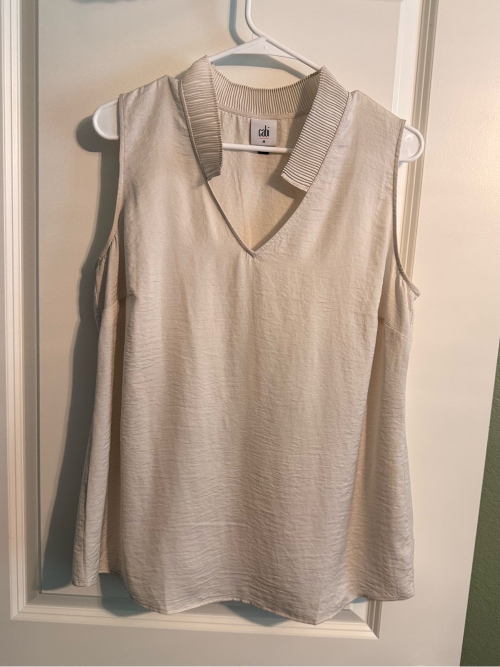CAbi Cream V-Neck Sleeveless Collared Top